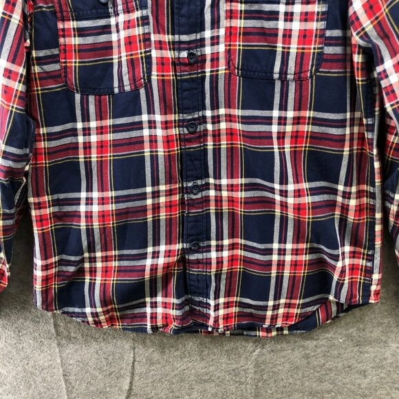 J. Crew Flannel Shirt Mens M Red Blue Tartan Plaid Long Sleeve Cotton Regular - Picture 4 of 8